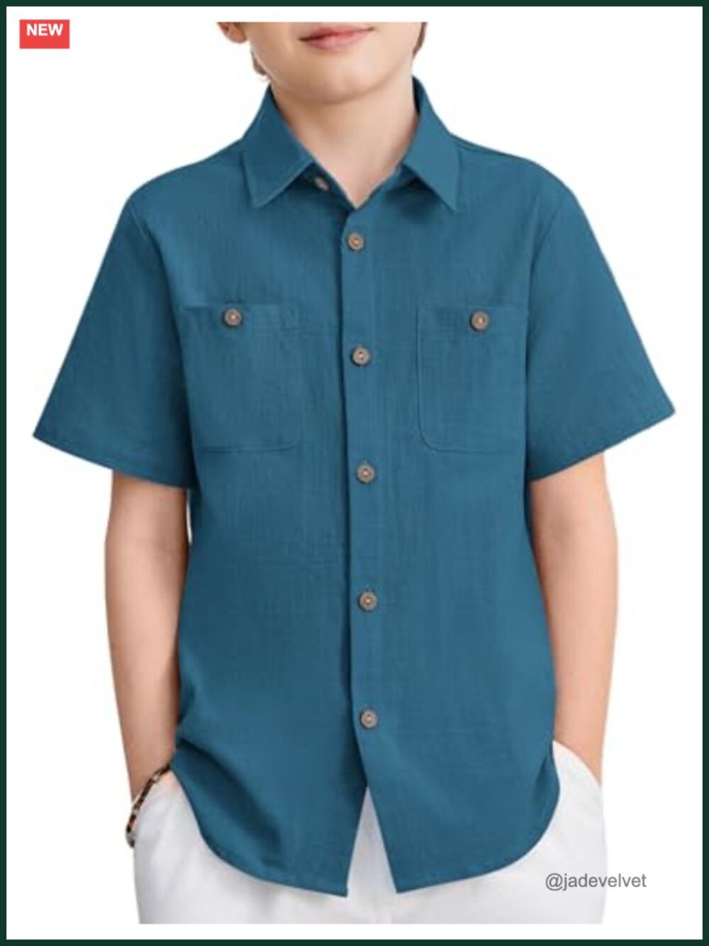 Boys Short Sleeve Button Down Shirt 2 Pockets Kids 4-12 Cotton Casual